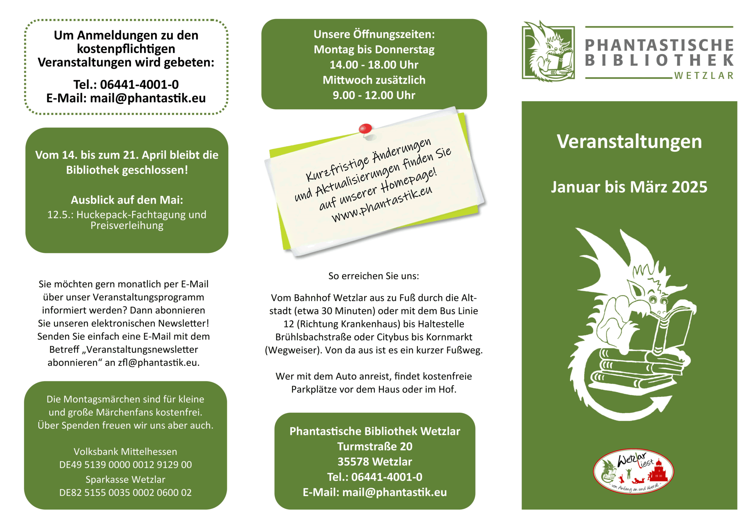 Flyer Veranstaltugen Januar bis März 2025 1. Seite