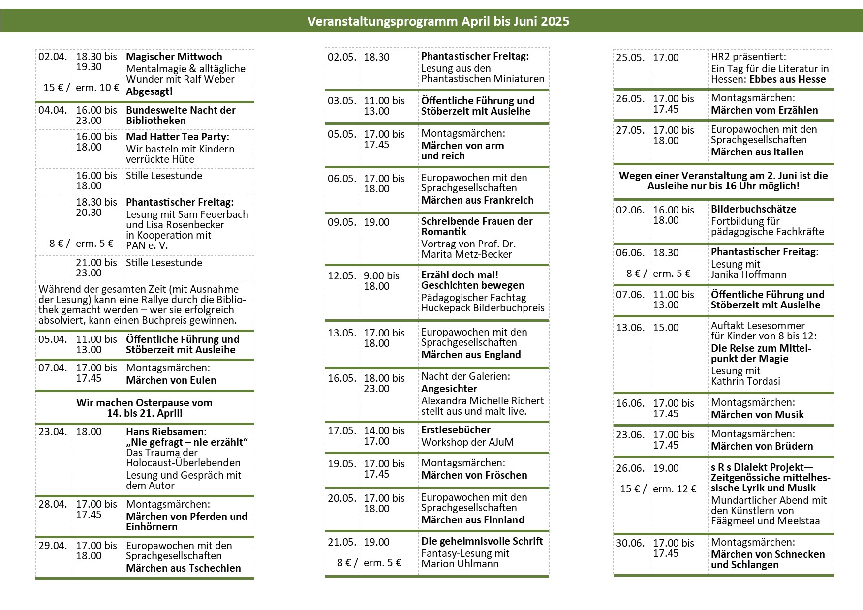 Veranstaltungen April bis Juni 2025 Seite 2