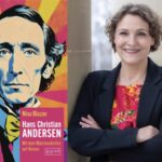 Rechts neben dem Cover der Biographie von Hans Christian Andersen ist das farblich abgestimmte Porträtfoto der Autorin Nina Blazon zu sehen.