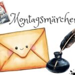 Ein freundlich lächelnder Brief neben einer Schreibfeder in schwarzem Tintenfass