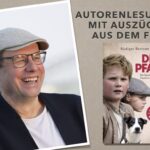 Dem Porträtfoto des Autors Rüdiger Bertram wird rechts das Kino-Plakat und zugleich Cover der Taschenbuchausgabe von "Der Pfad" gegenübergestellt.